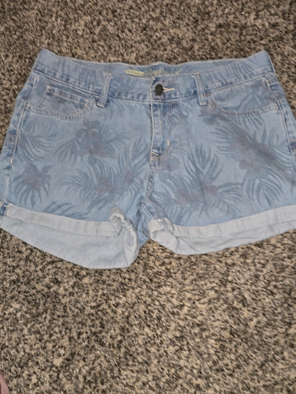 Old Navy Light Blue Palm-Pattern Denim Shorts